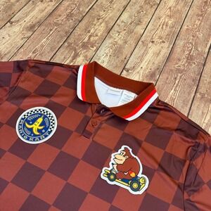 Nintendo Mario Kart Polo Shirt Mens Small Brown Donkey Kong Checkered Patch NWT